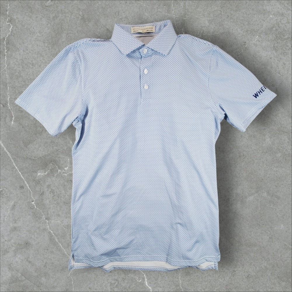 Holderness & Bourne Polo Shirt Mens M Blue White Arrow Print Wheels Up Tailored